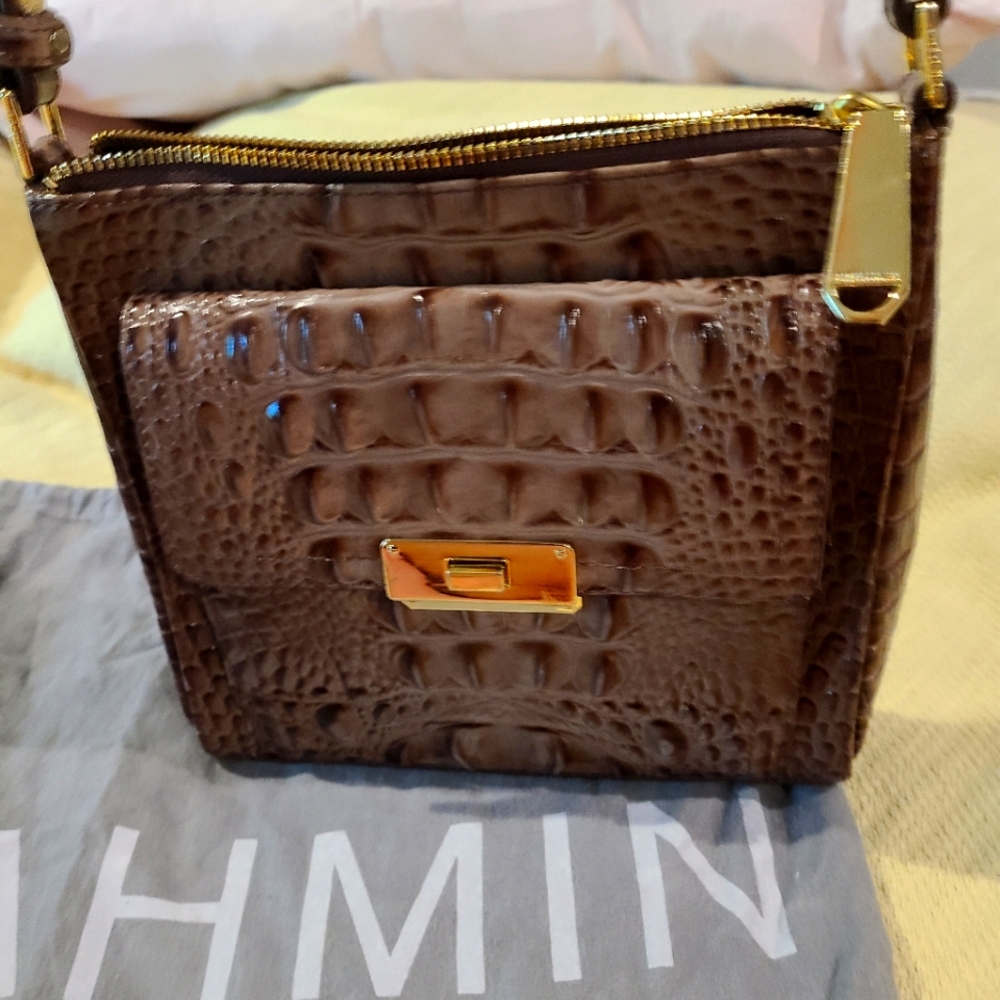 Brahmin Mimosa Convertible Cross Body Bag Pecan Turnlock EUC
